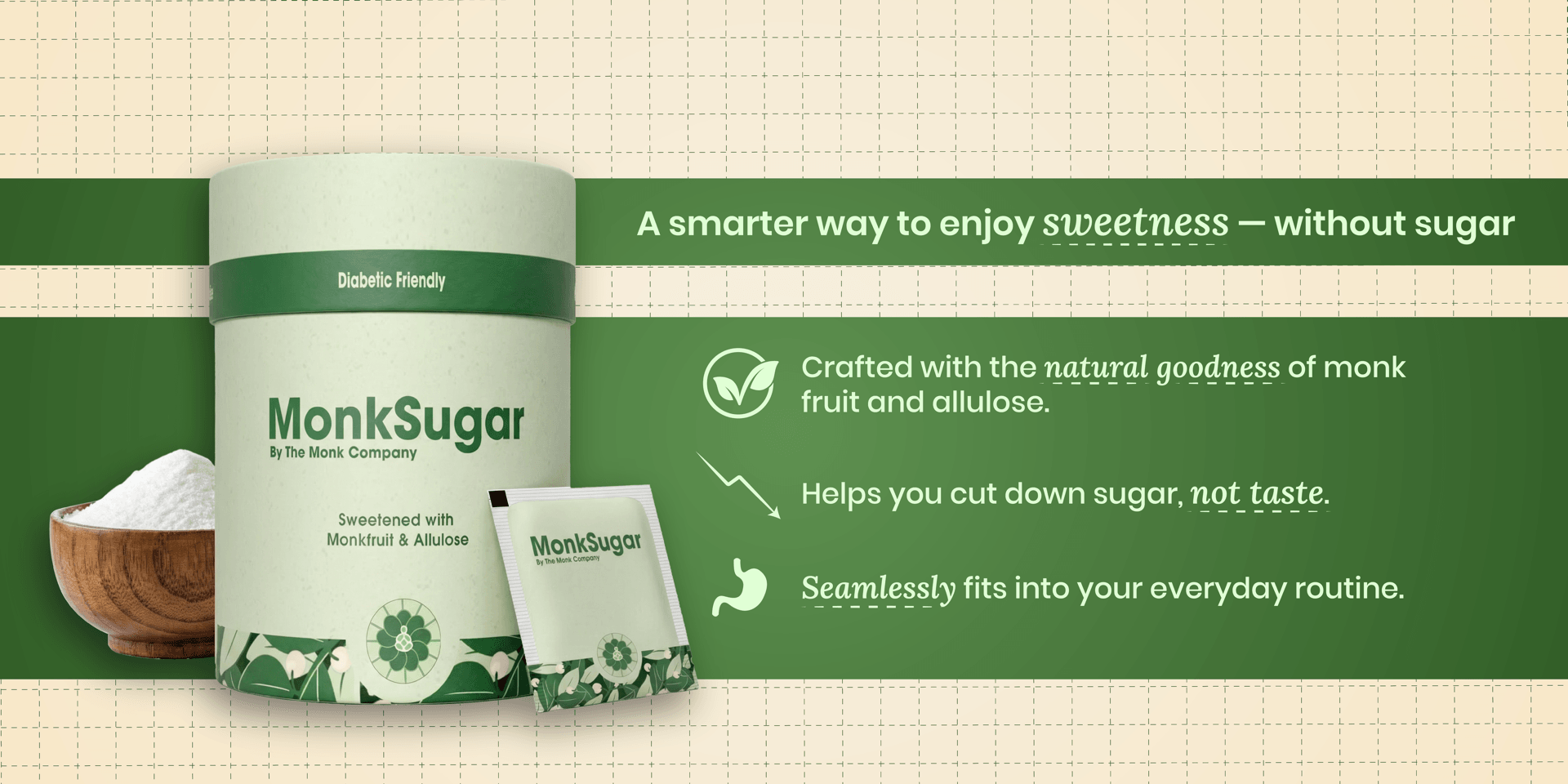 MonkSugar Sachets Box — paper tube packaging and everyday use