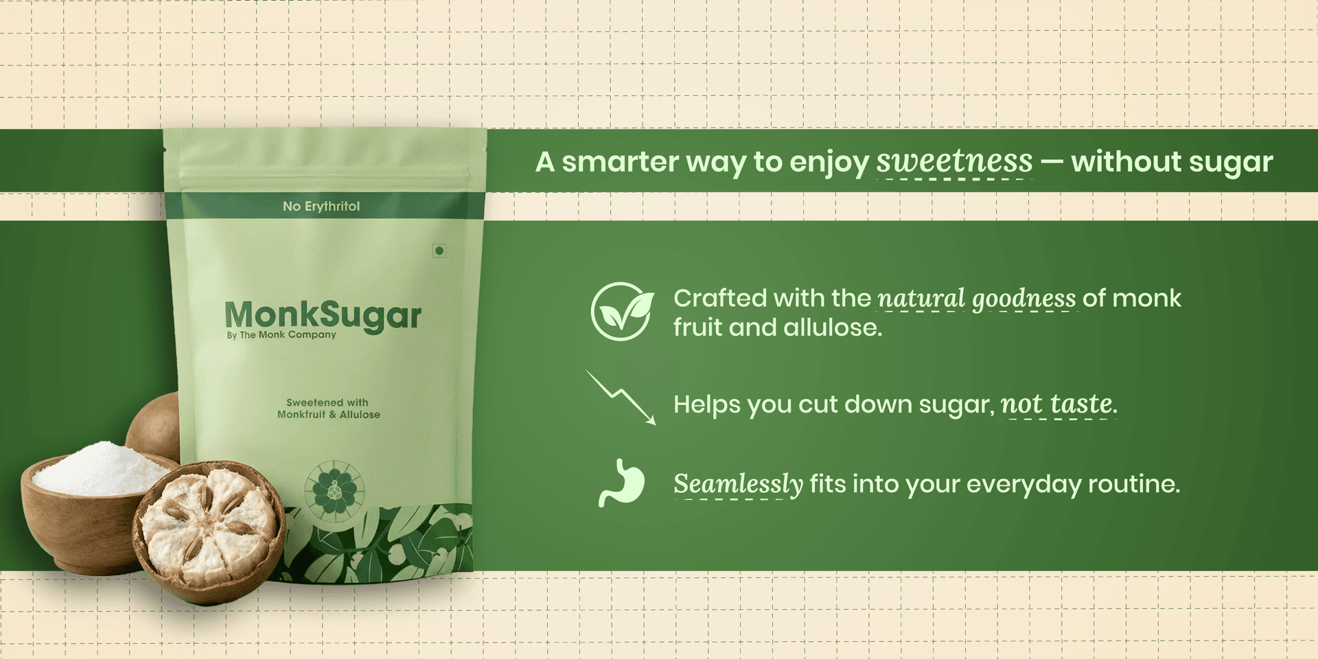 MonkSugar pouch — paper tube packaging and everyday use