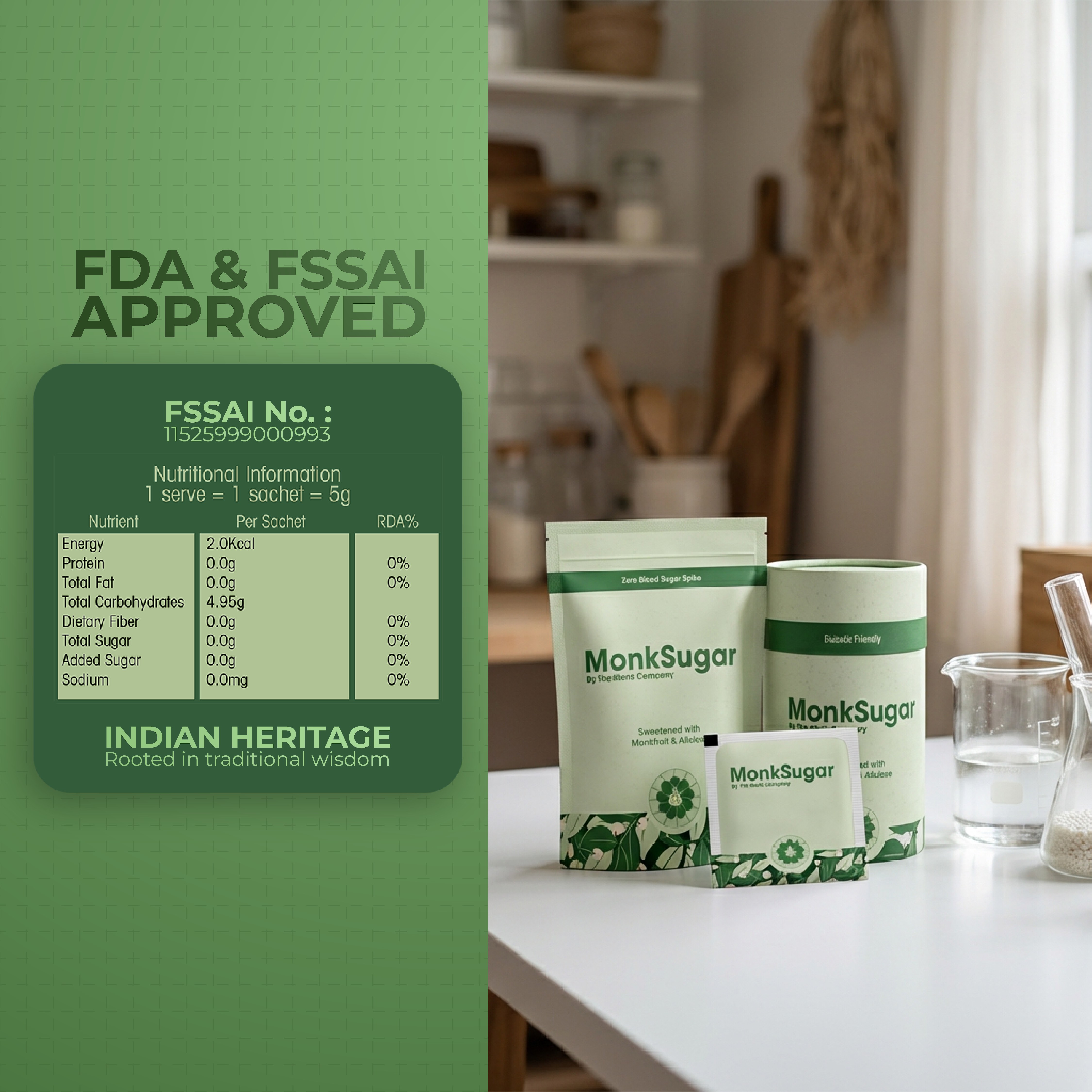 MonkSugar । Sachet Box । 1:1 Sweetener । 300 gms thumbnail 5